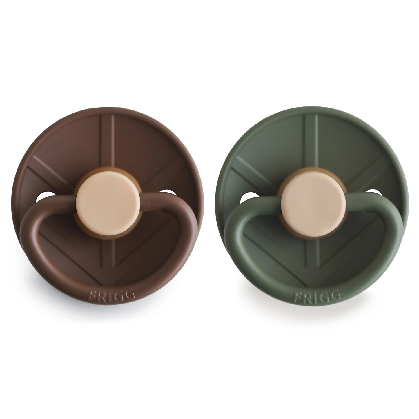 FRIGG Little Viking Natural Rubber Pacifier 2-Pack | Cocoa/Olive