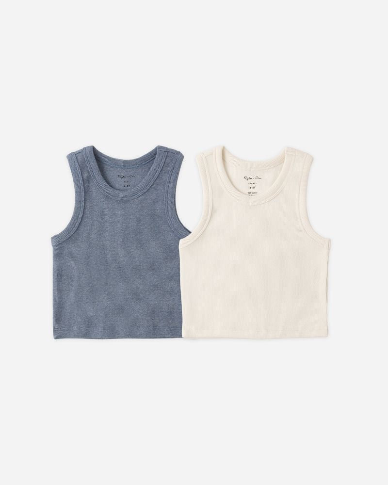 Ribbed Tank Set | Natural/Heathered Marine
