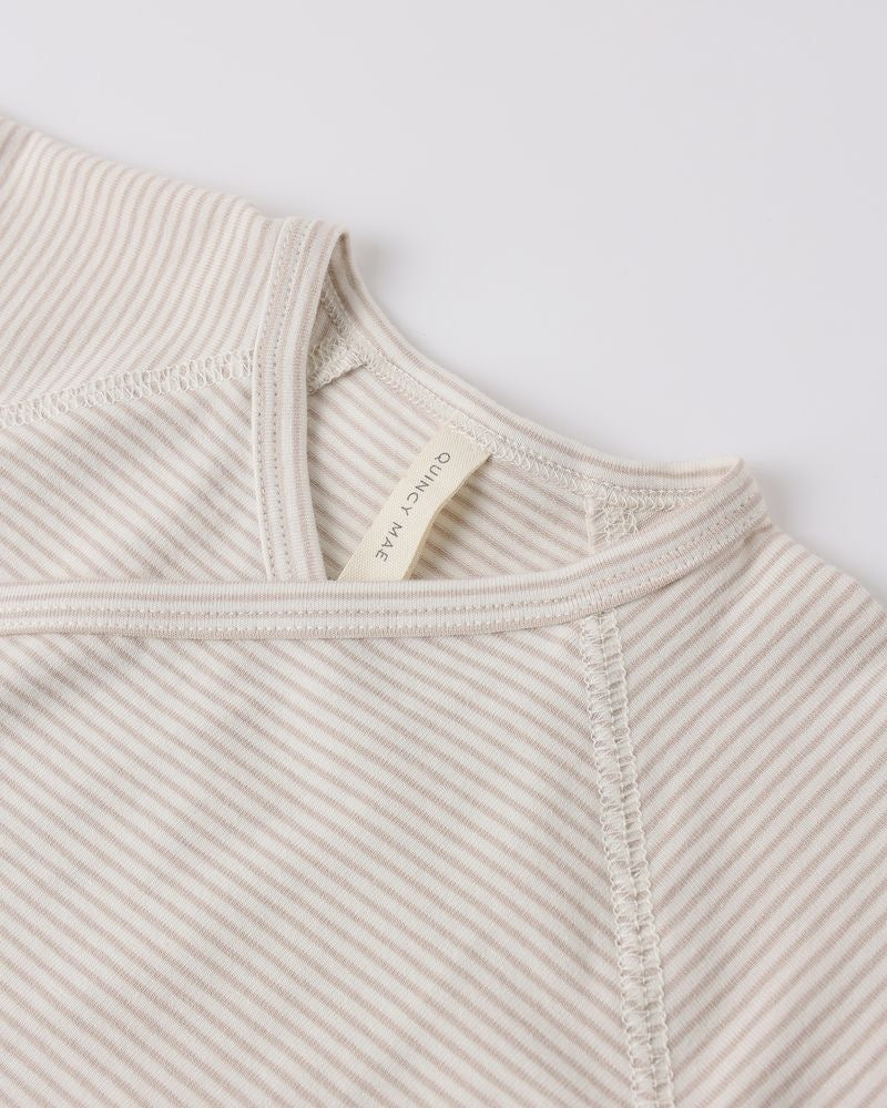 Wrap Top + Footed Pant Set | Oat Micro Stripe