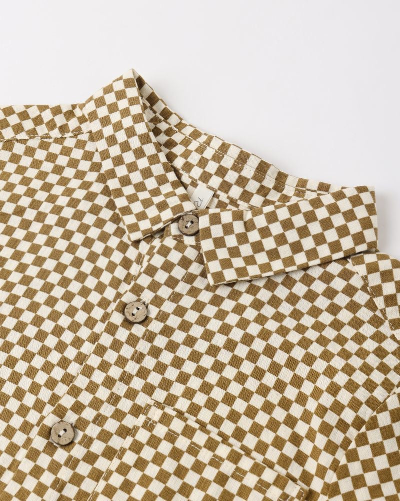 Collared Short Sleeve Shirt | Ocre Check