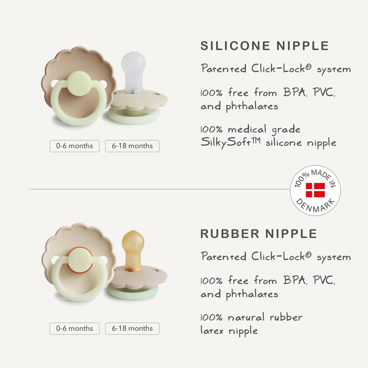 FRIGG Daisy Night Natural Rubber Pacifier | French Gray/Croissant