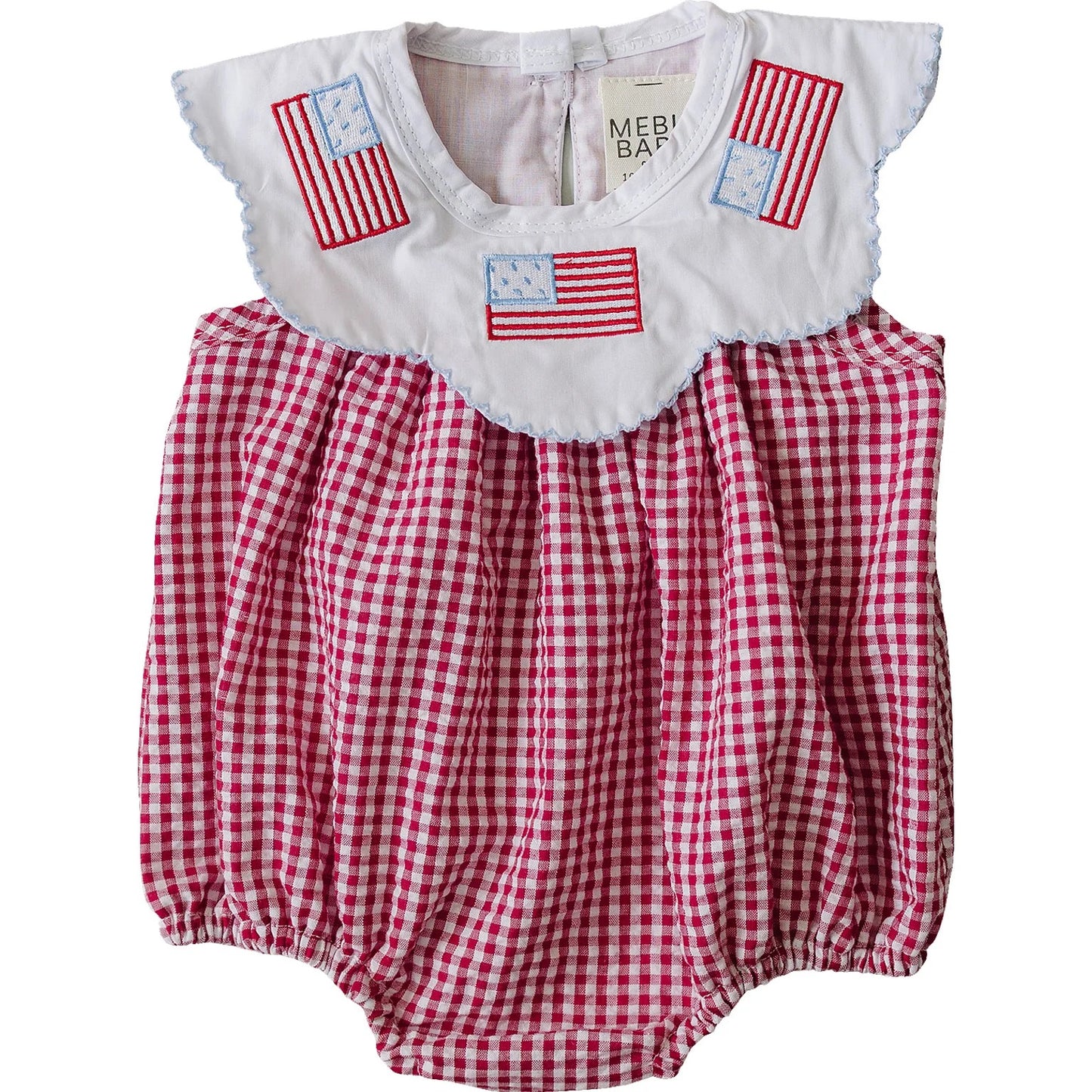 Smocked Bubble Romper | Gingham Flag