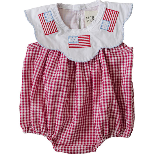 Smocked Bubble Romper | Gingham Flag