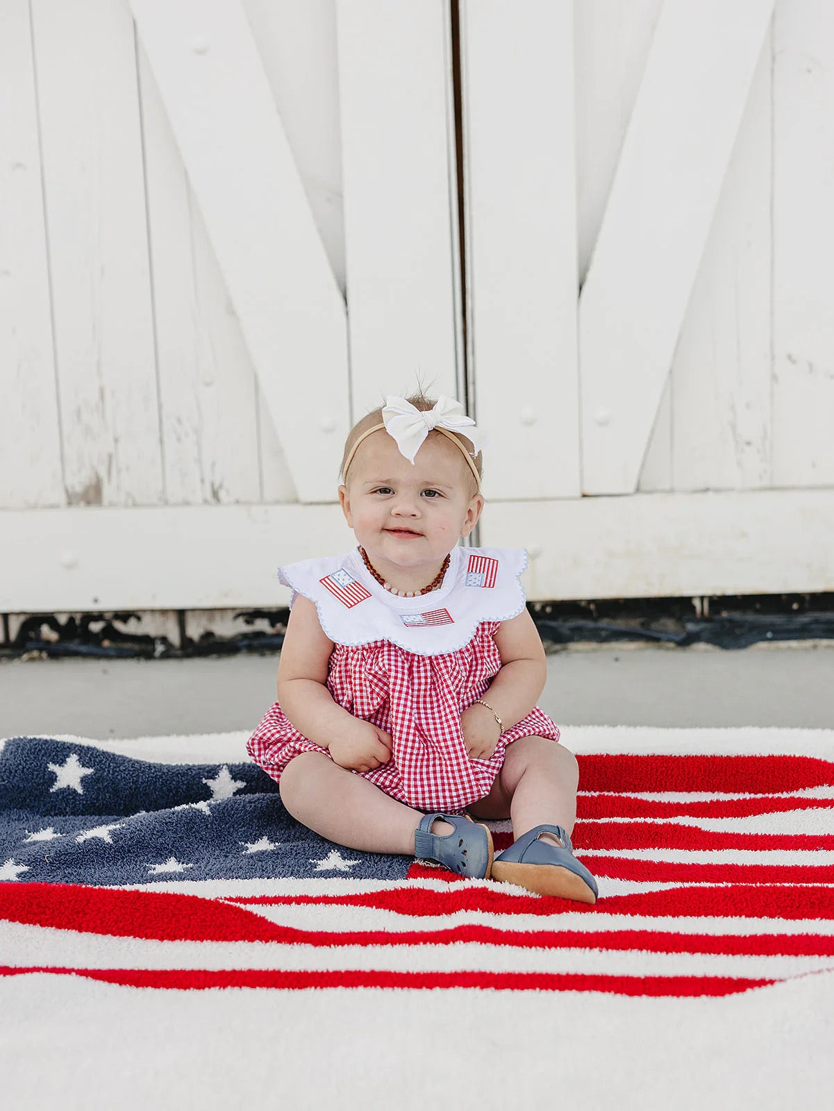 Smocked Bubble Romper | Gingham Flag