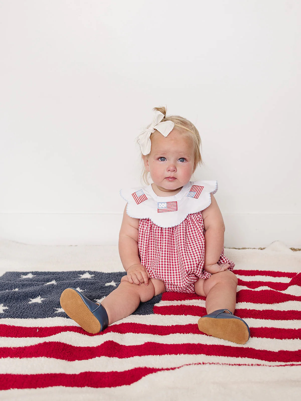 Smocked Bubble Romper | Gingham Flag