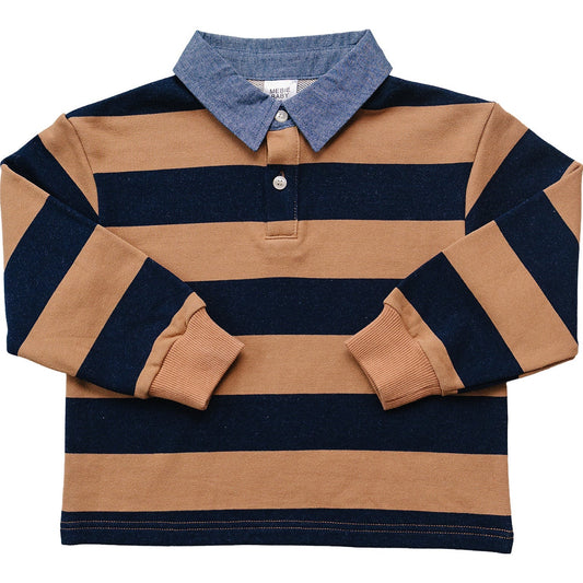 Striped Collar Shirt | Camel & Navy