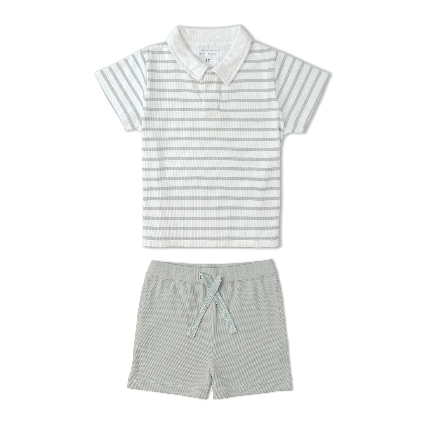 Organic Collar Tee & Short Set | Fog Stripe