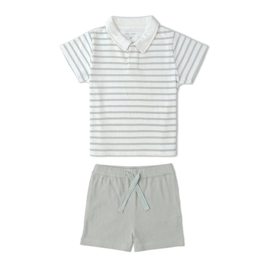 Organic Collar Tee & Short Set | Fog Stripe