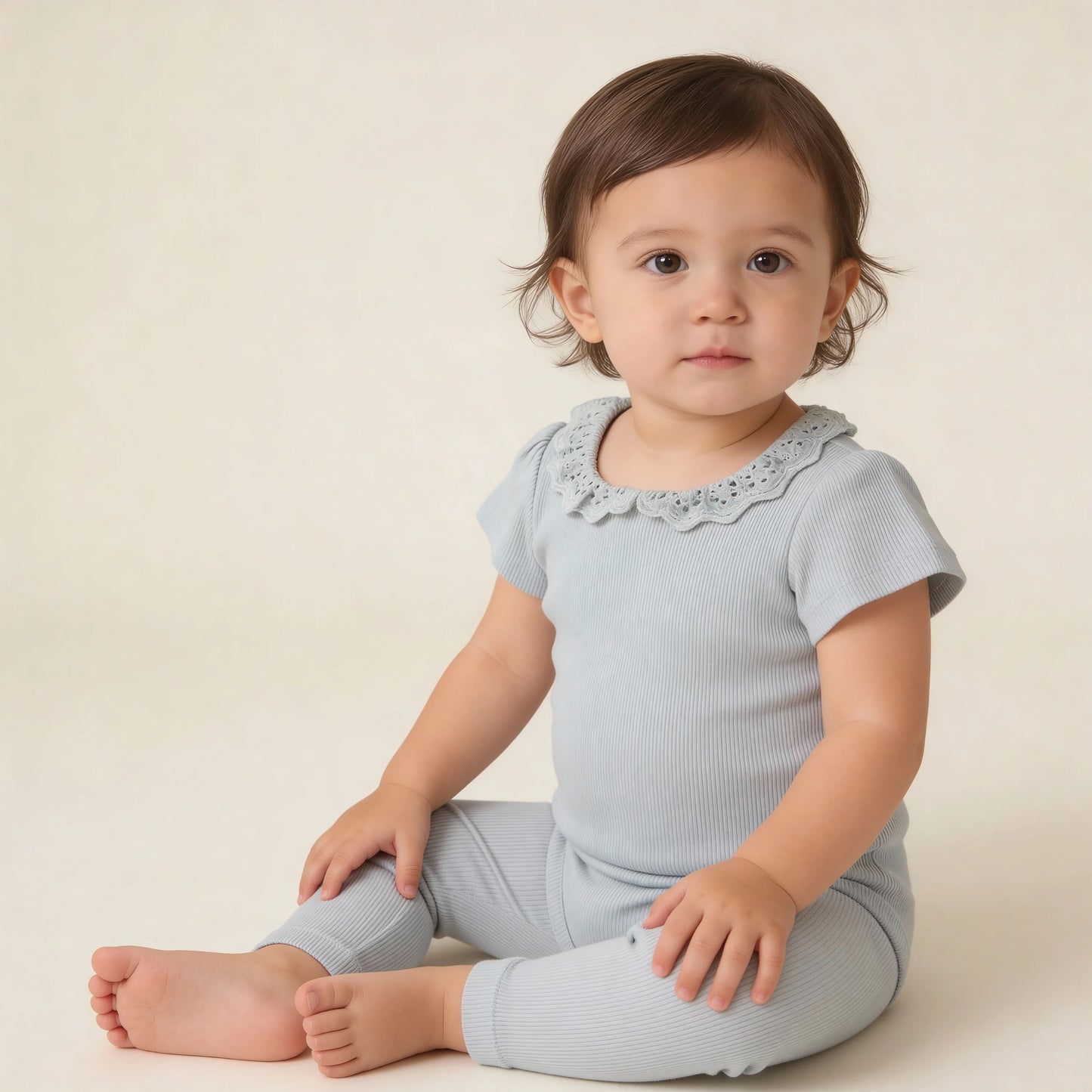 Organic Lace Collar Onesie & Tights Set | Fog
