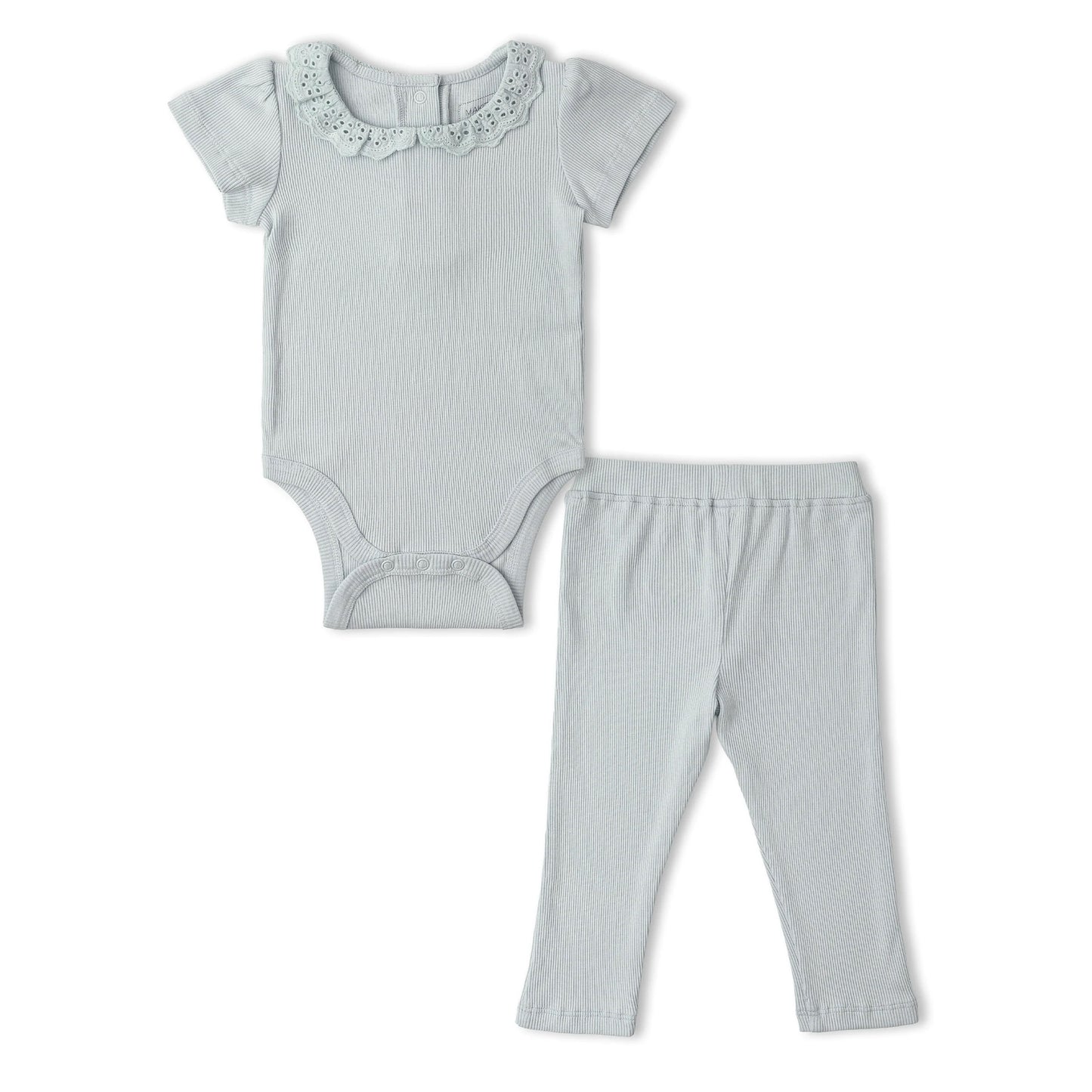Organic Lace Collar Onesie & Tights Set | Fog