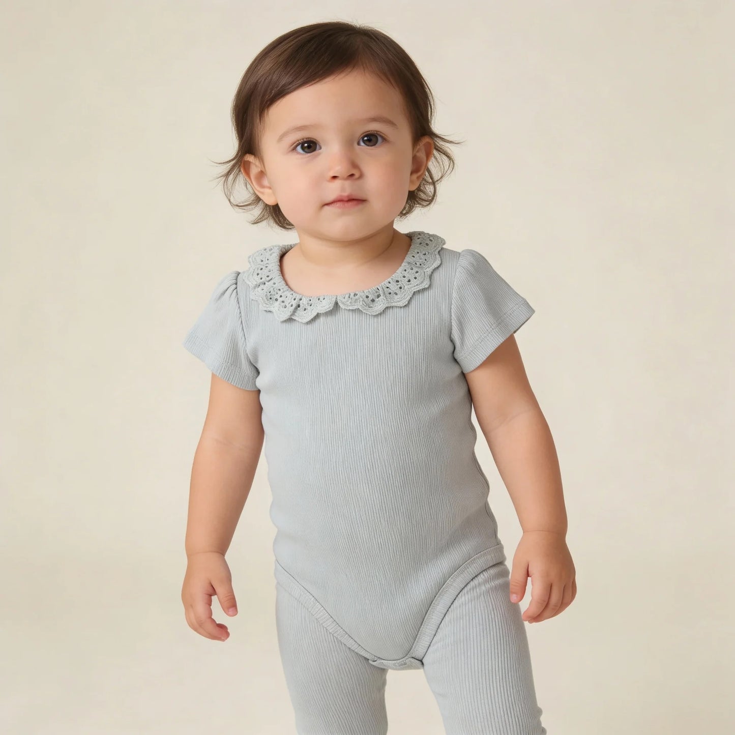 Organic Lace Collar Onesie & Tights Set | Fog
