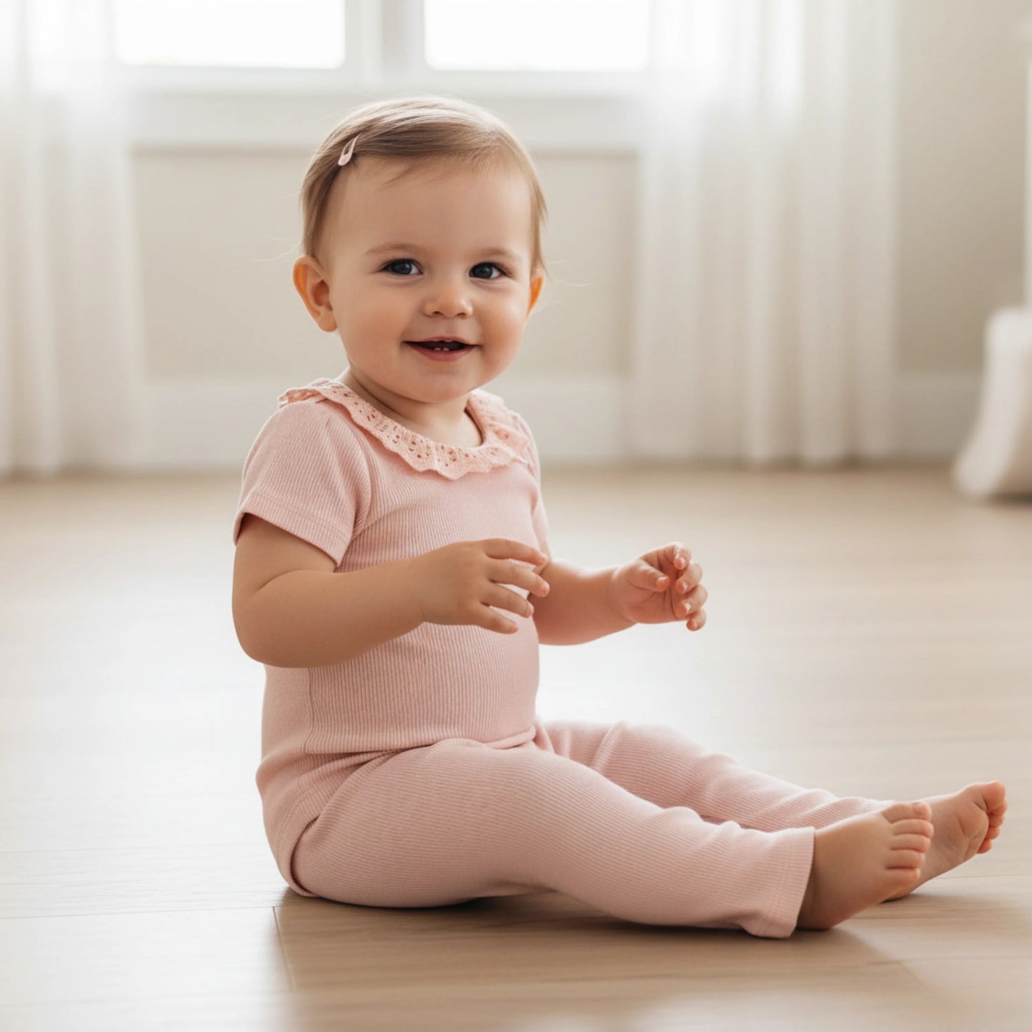 Organcic Lace Collar Onesie & Tight Set | Blush