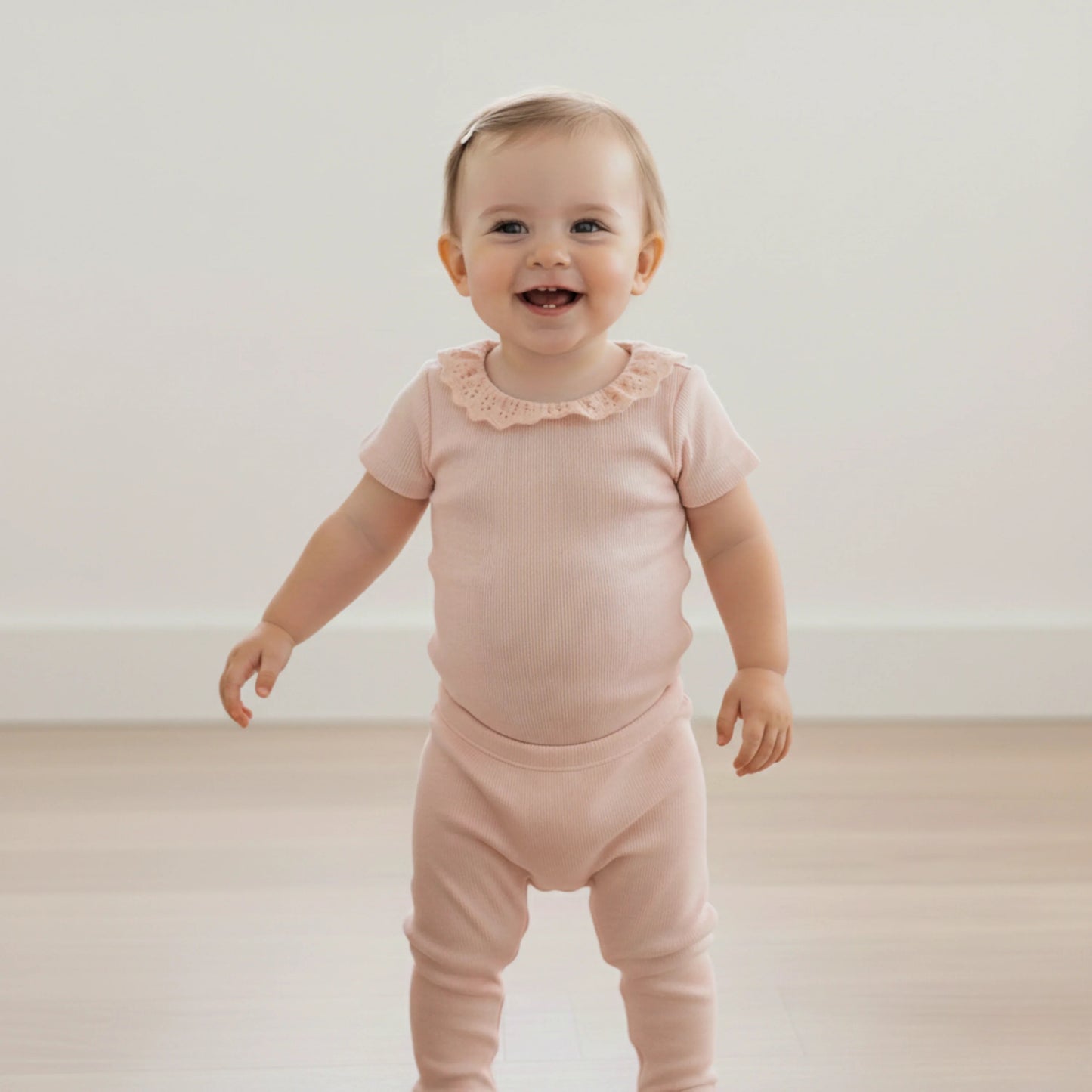 Organcic Lace Collar Onesie & Tight Set | Blush
