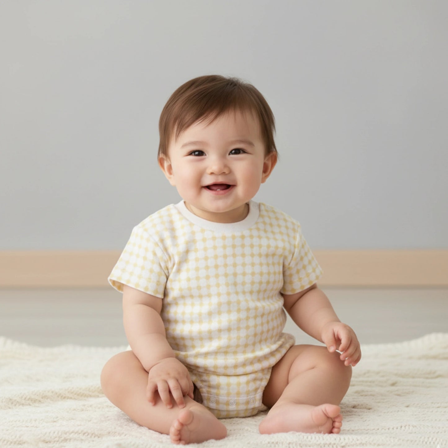 Organic Short Sleeve Bubble Romper | Dotty Gingham