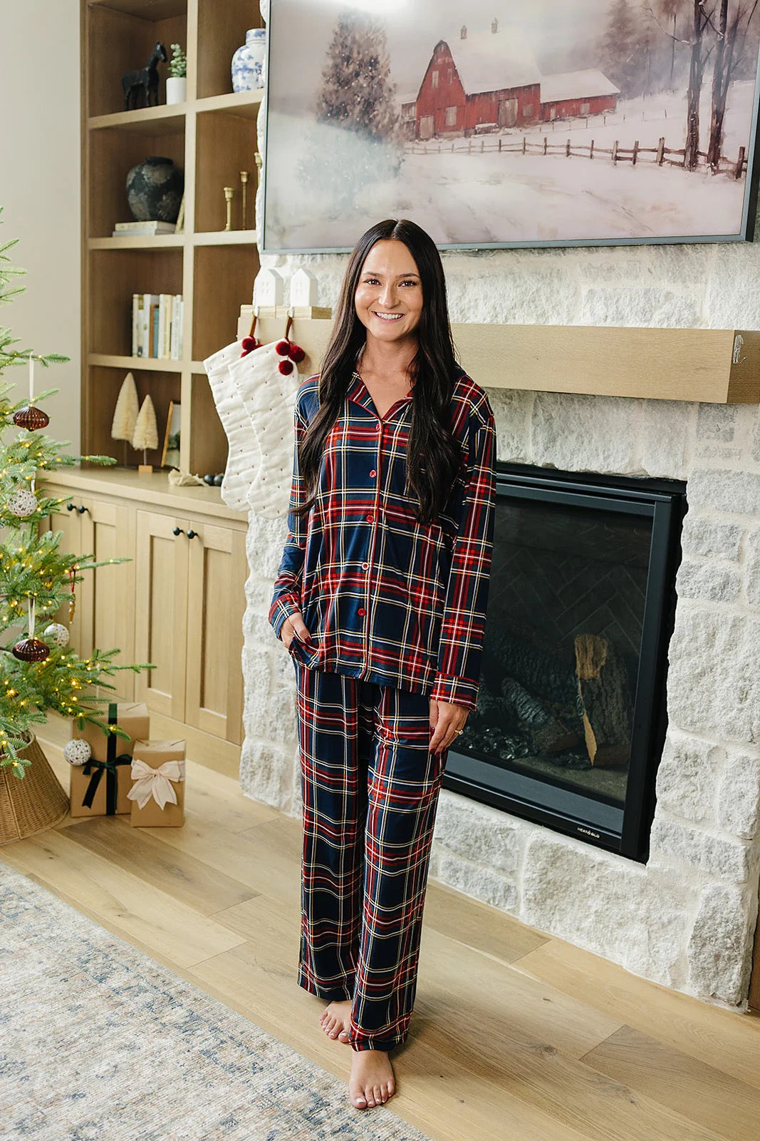 Adult Collard Pajama Set || Christmas Plaid