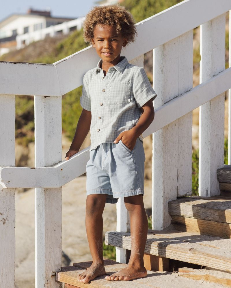 Collared Short Sleeve Shirt | Green Gingham