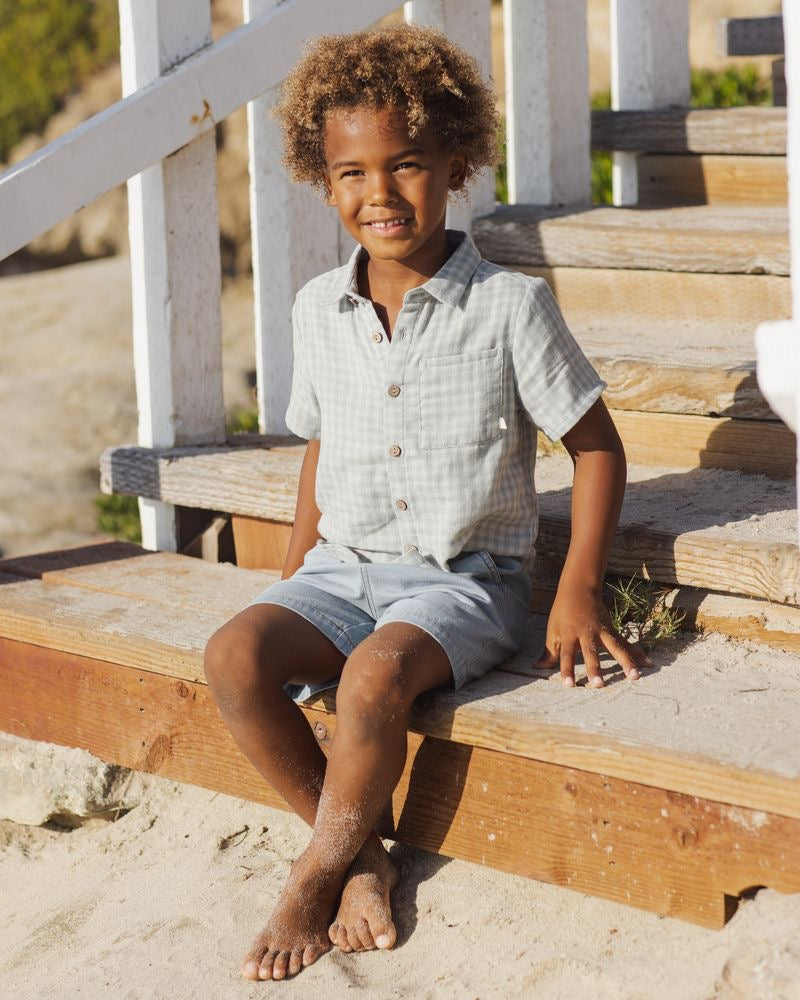 Collared Short Sleeve Shirt | Green Gingham