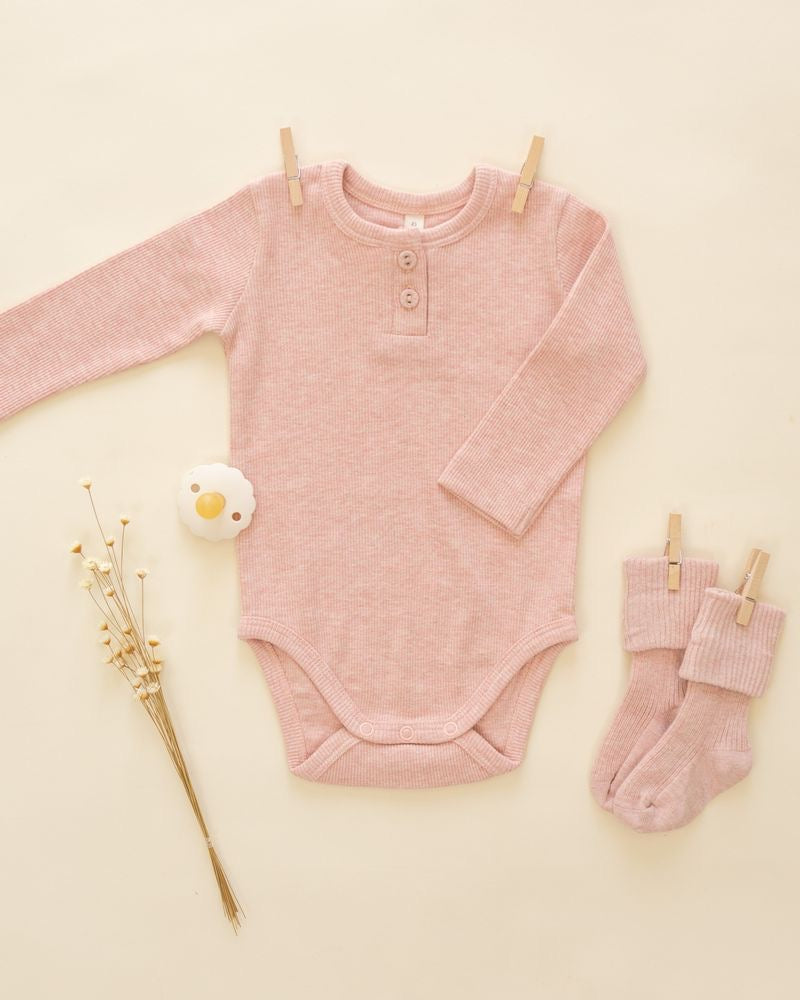 Ribbed Long Sleeve Onesie | Rose