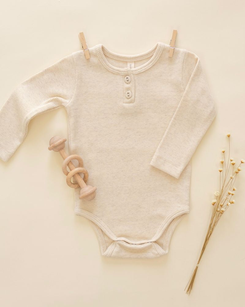 Ribbed Long Sleeve Onesie | Oatmeal