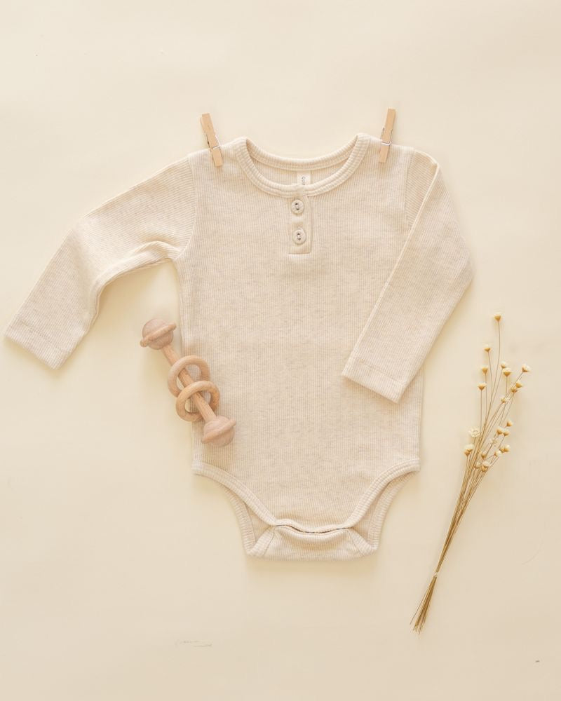 Ribbed Long Sleeve Onesie | Oatmeal