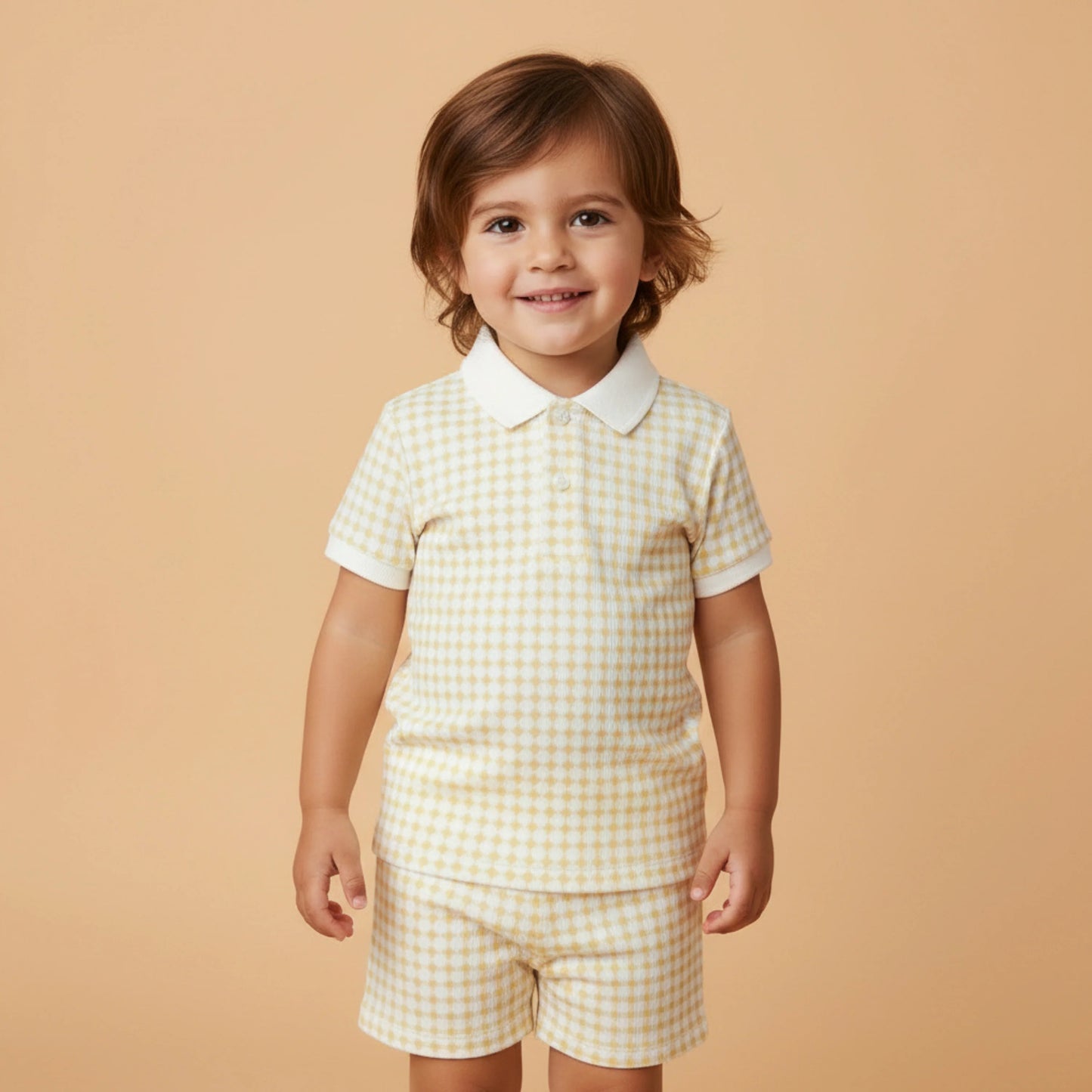 Organic Collar Tee & Short Set | Dotty Gingham