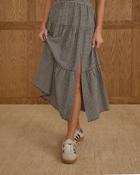 Tiered Midi Skirt || Black Gingham