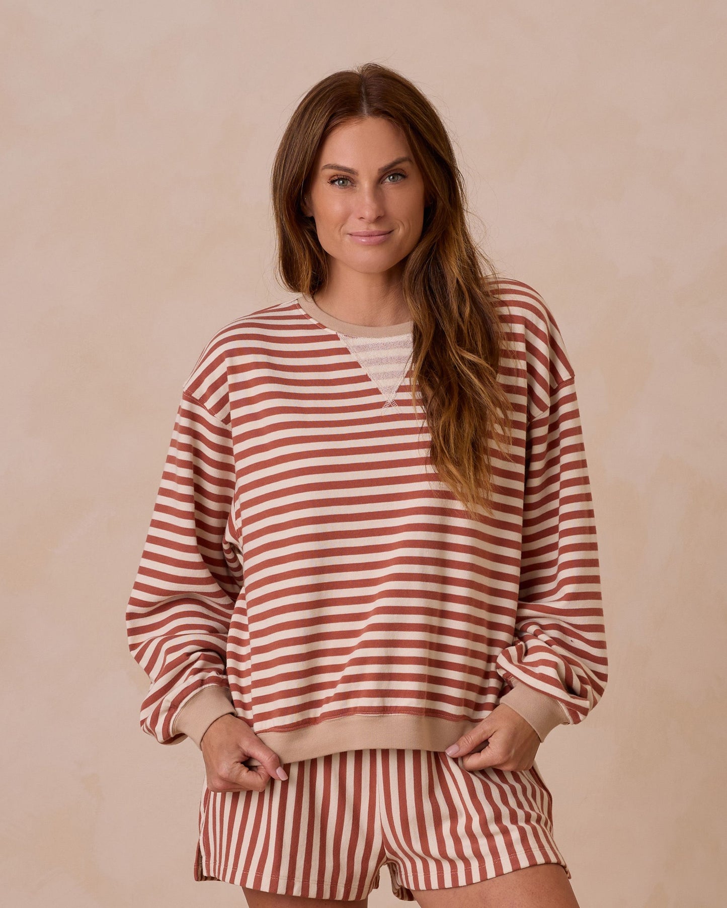 Women's Oversized Crew + Short Set I Poppy Stripe