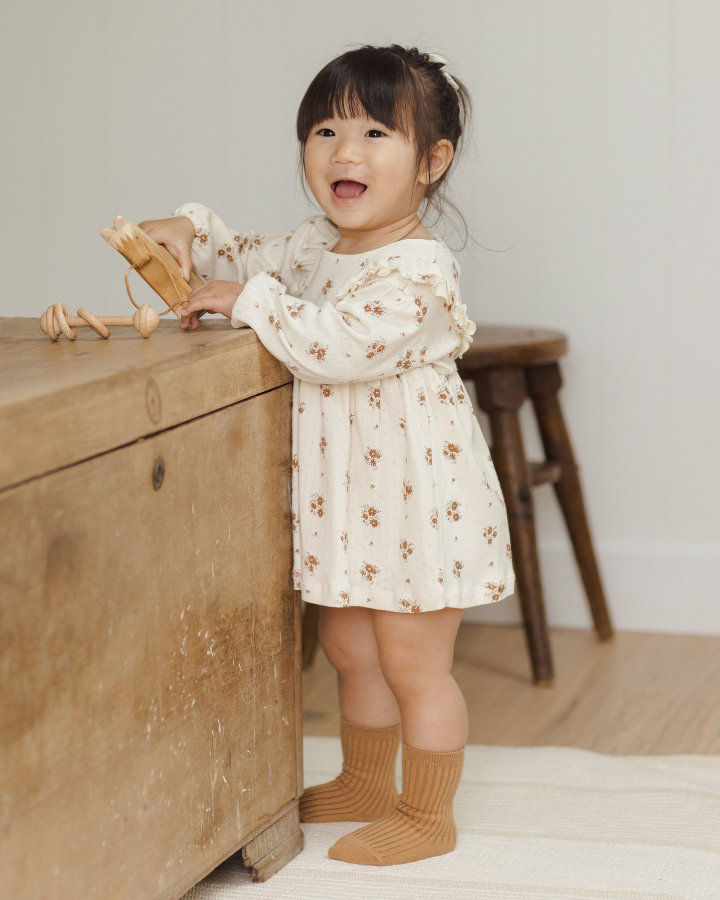 Long Sleeve Ruffle V Dress I Autumn Flora