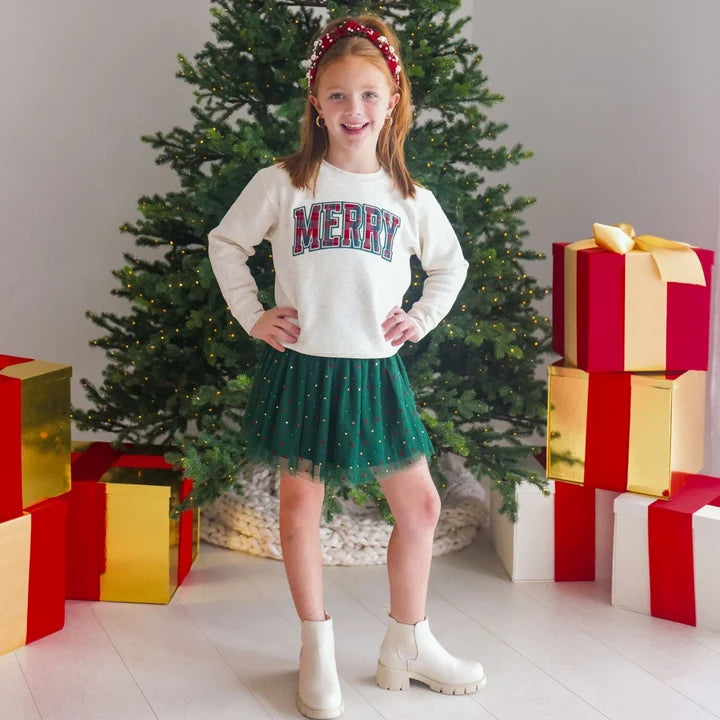 Tartan Patch Christmas Sweatshirt | Merry