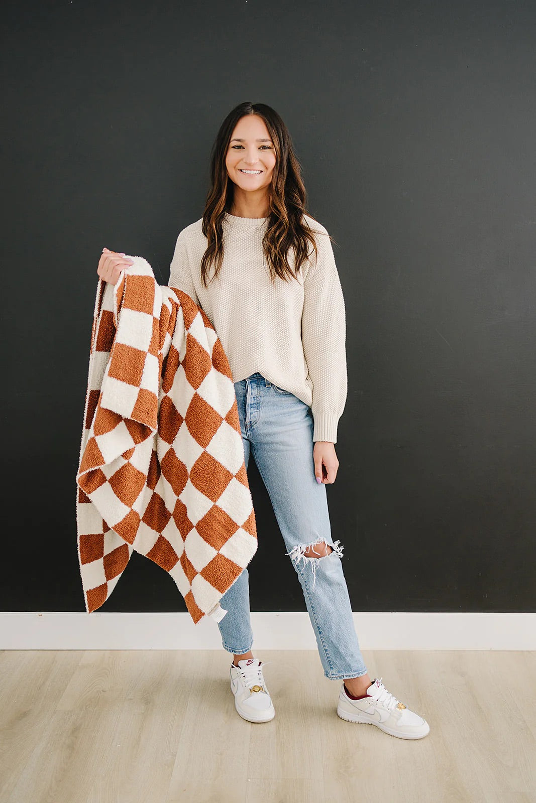 Plush Blanket I Rust Checkered