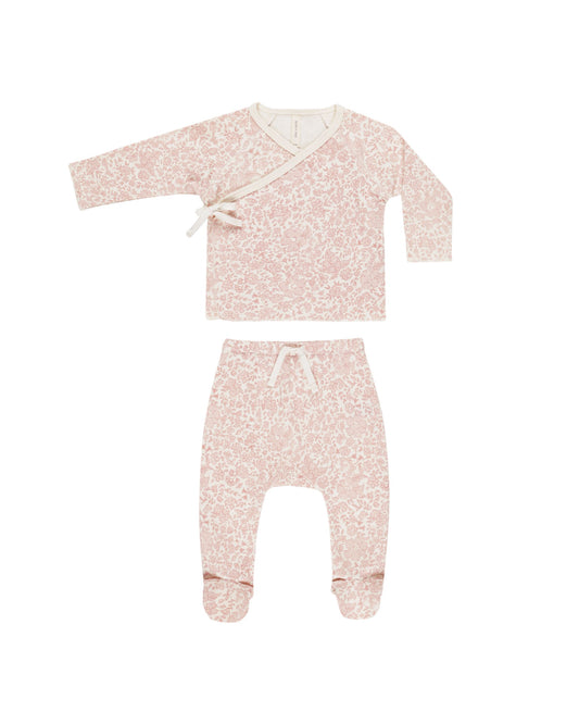 Wrap Top + Footed Pant Set I Pink Blossom