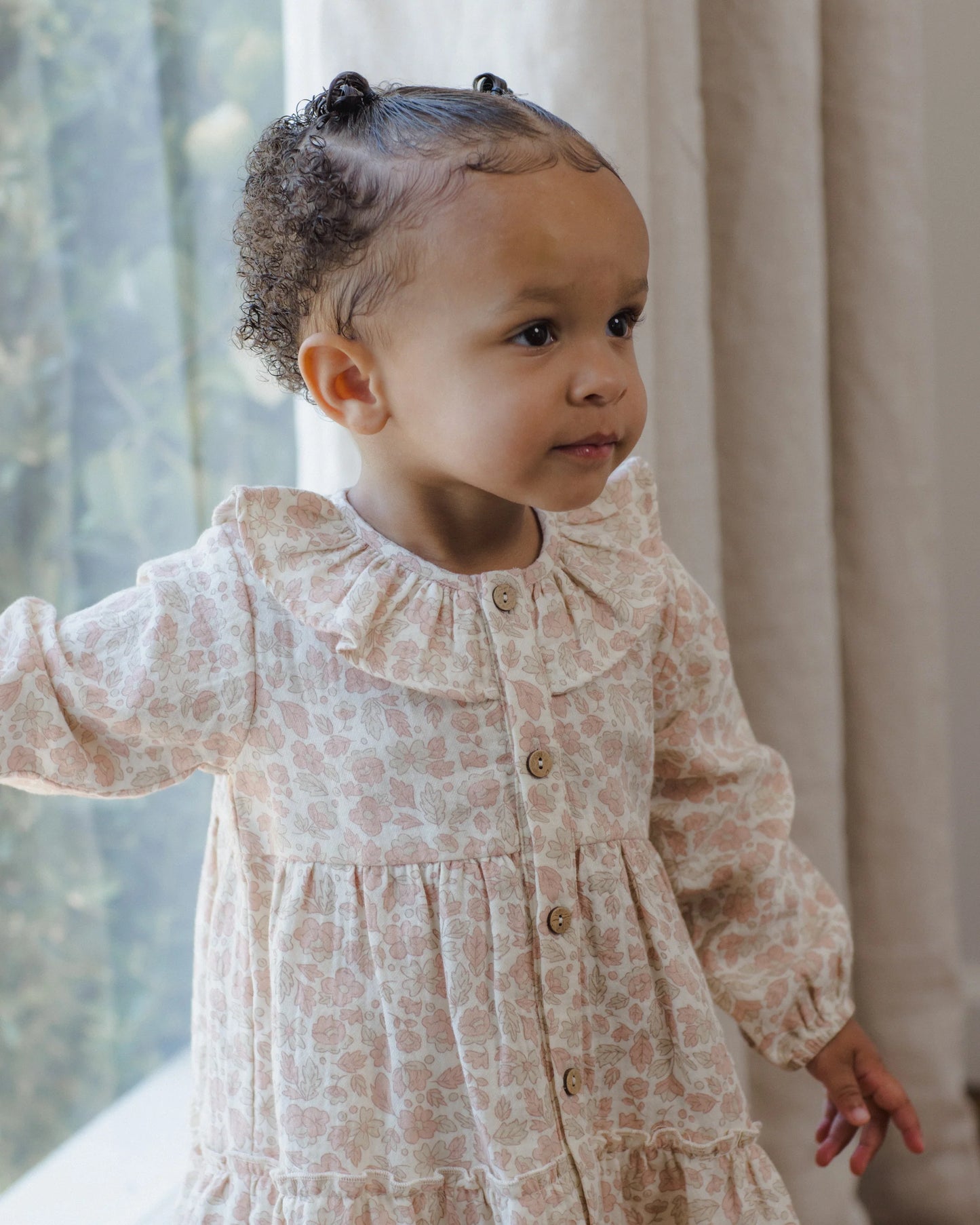 Ruffle Collar Button Dress | Pink Blossom