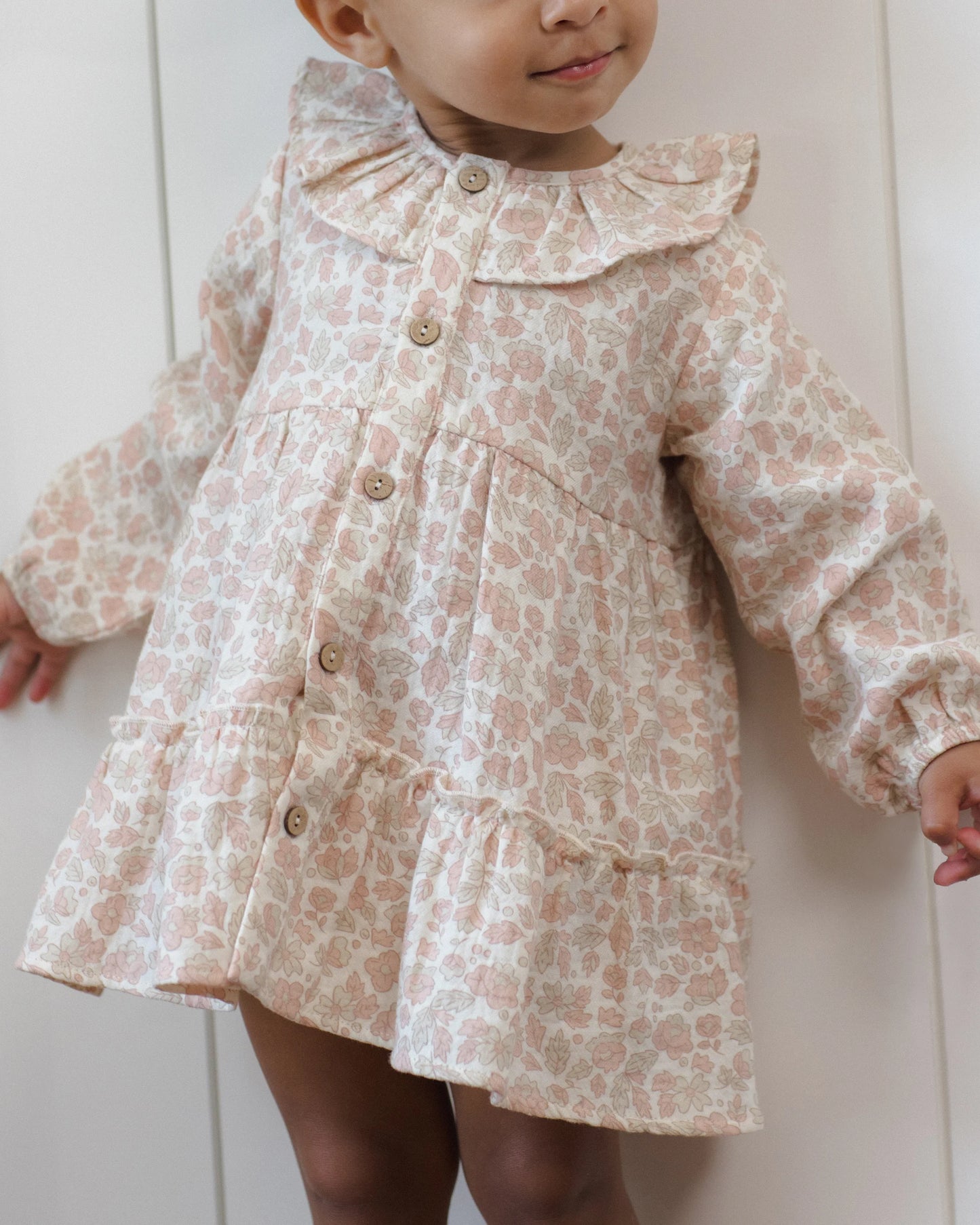 Ruffle Collar Button Dress | Pink Blossom