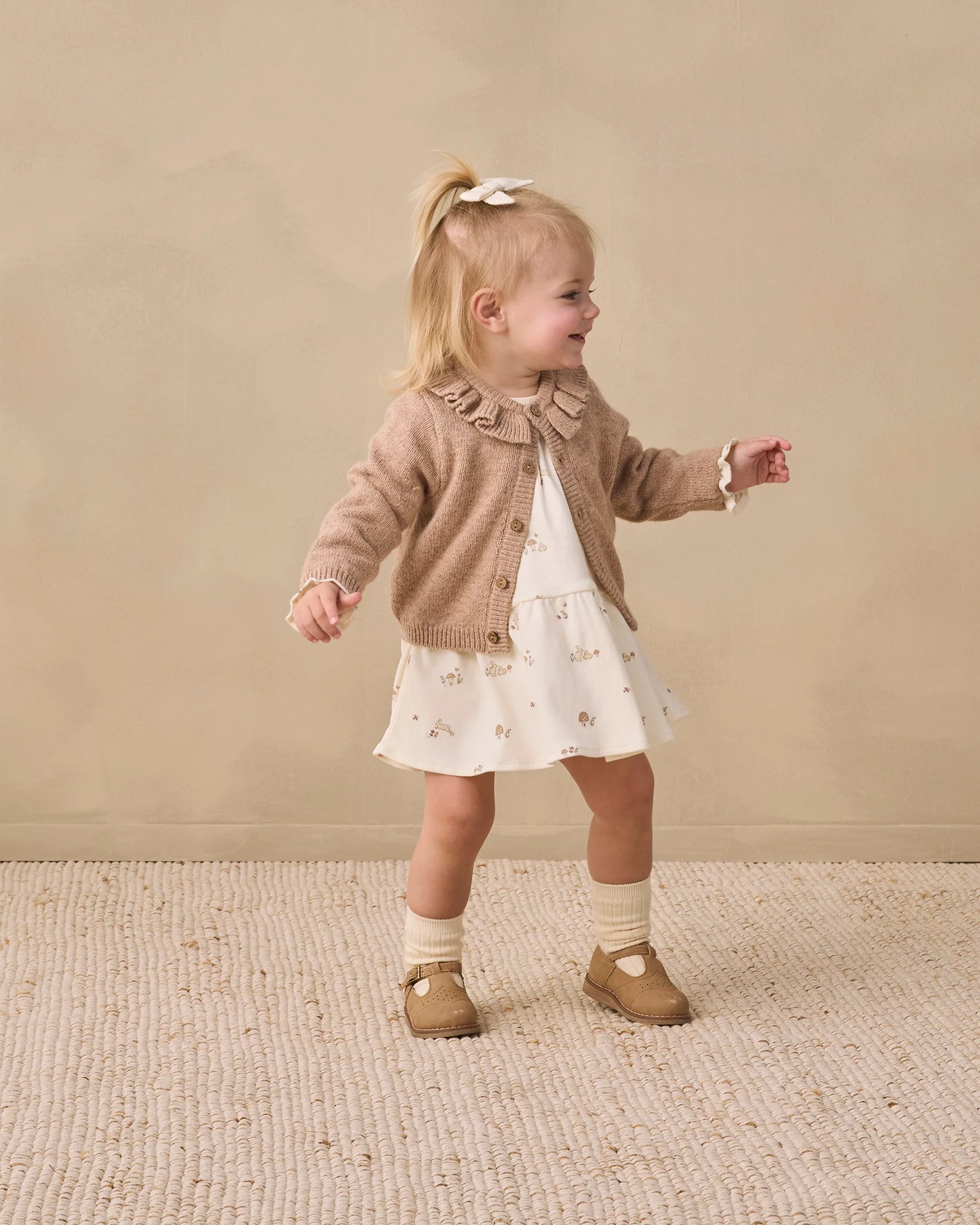 Ruffle Collar Cardigan | Heathered Almond