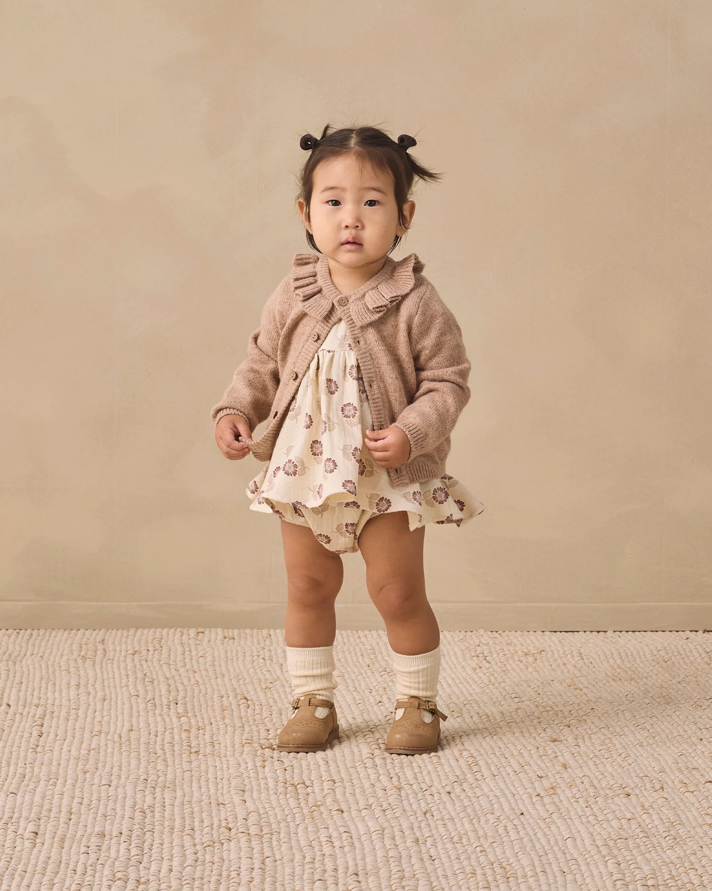 Ruffle Collar Cardigan | Heathered Almond