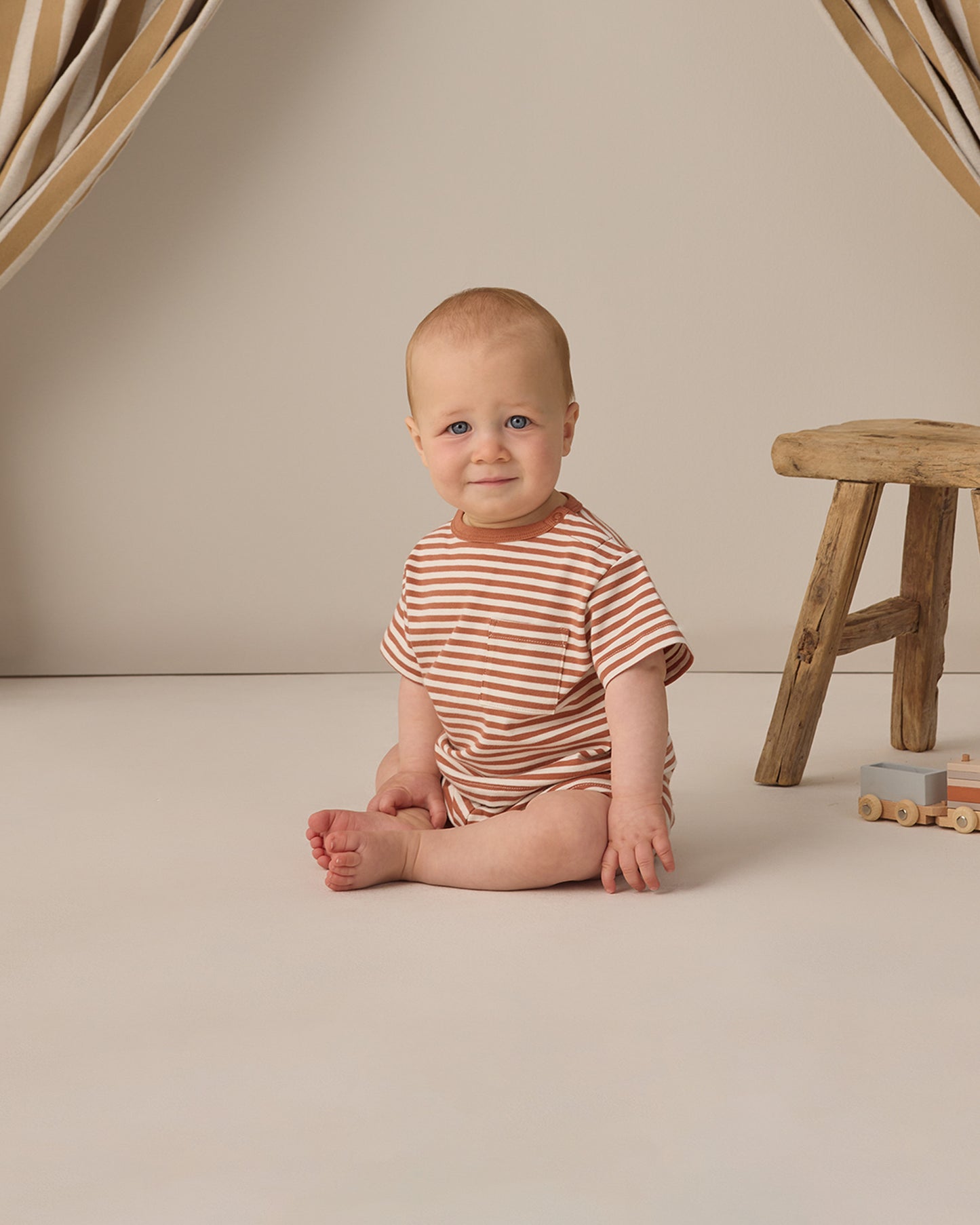 Boxy Pocket Tee + Short Set | Poppy Stripe