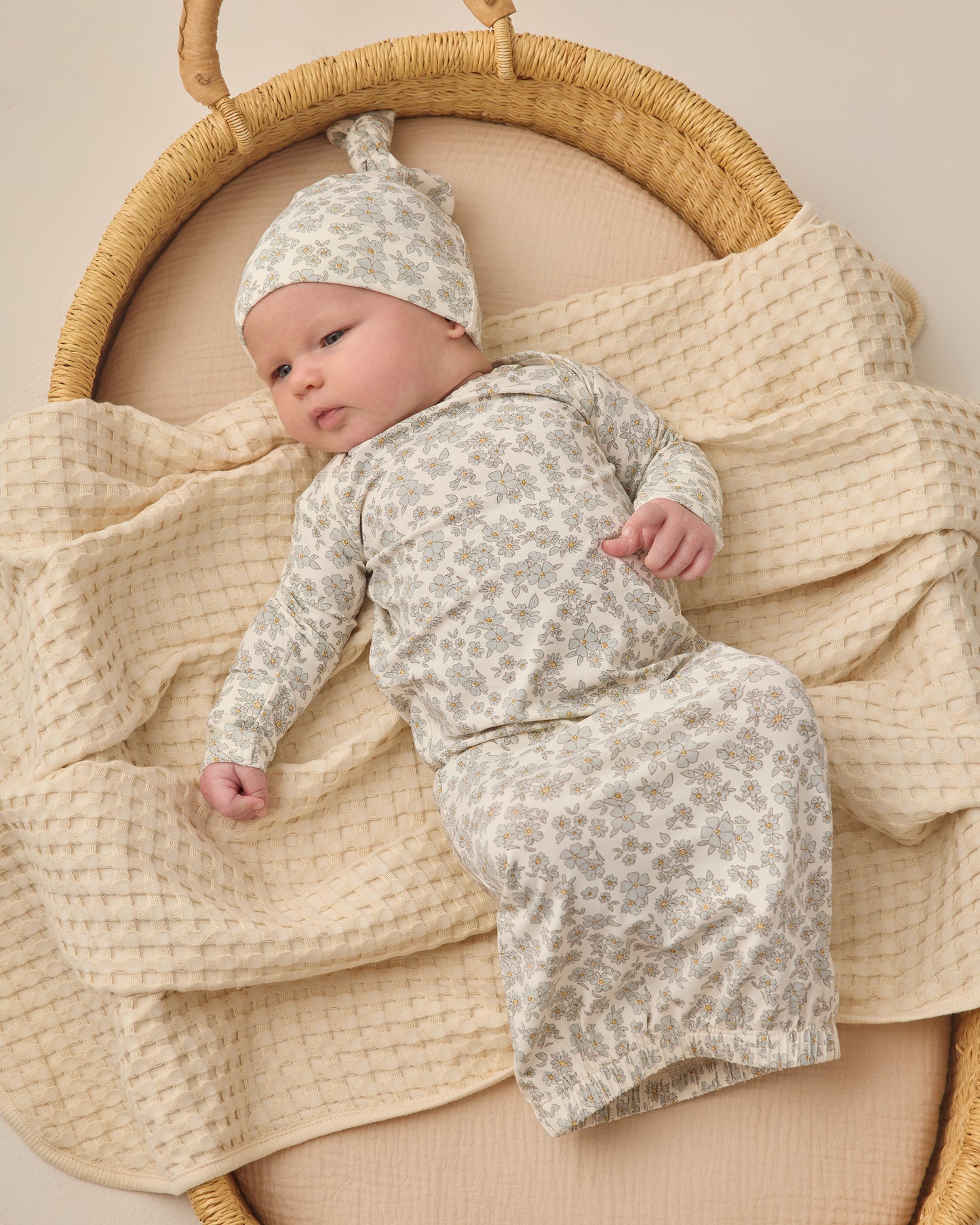 Bamboo Baby Gown + Hat Set | Blue Floral