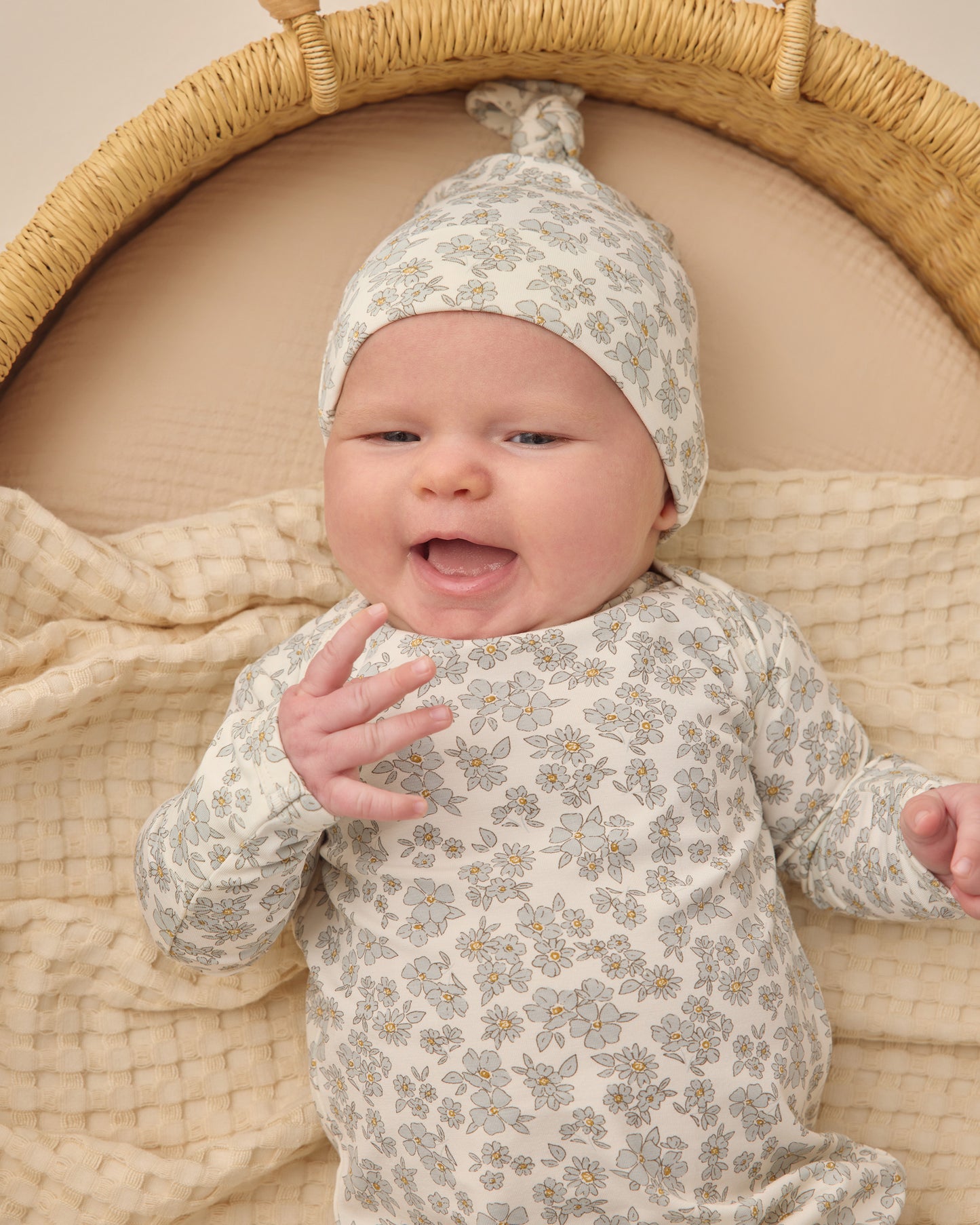 Bamboo Baby Gown + Hat Set | Blue Floral