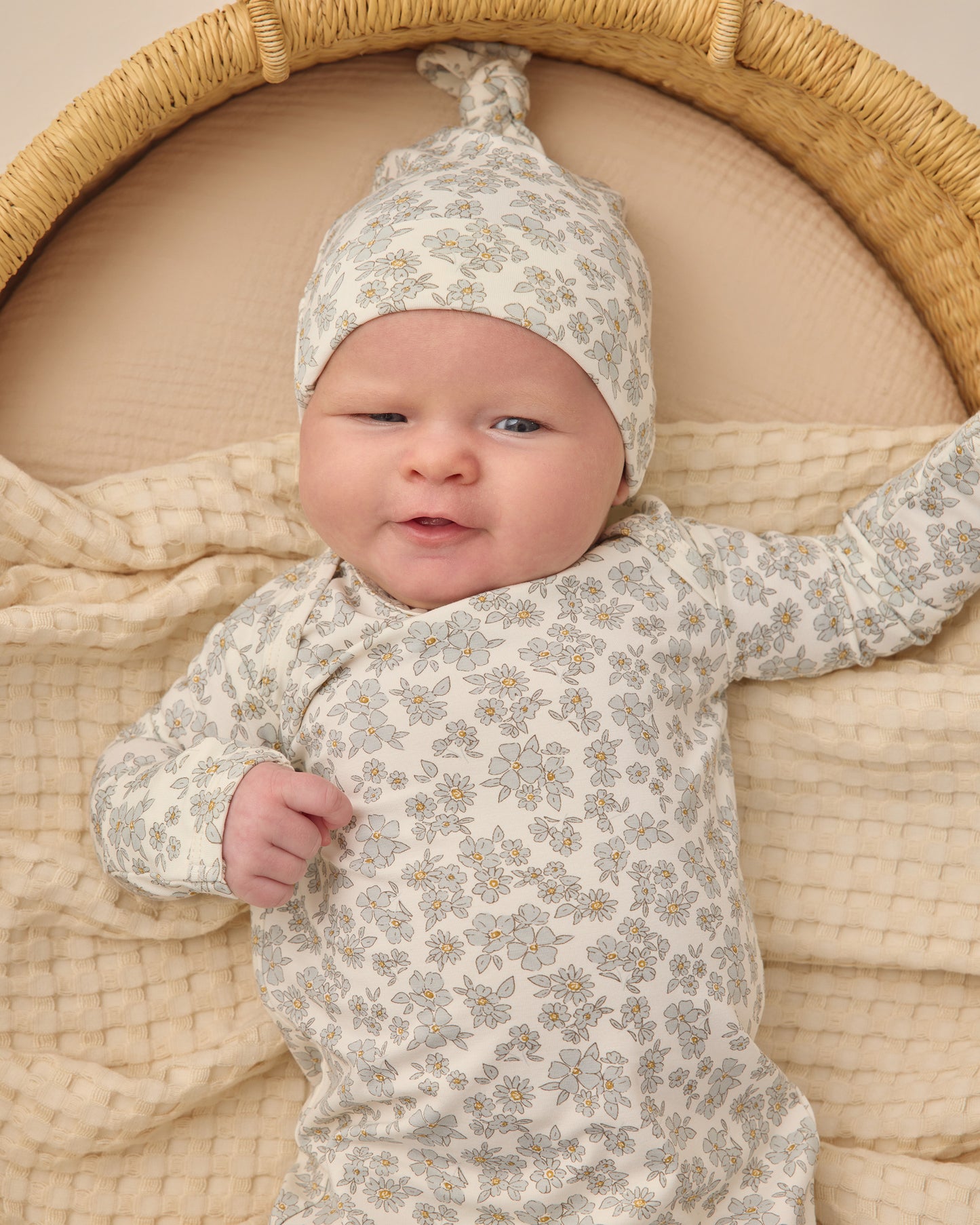 Bamboo Baby Gown + Hat Set | Blue Floral