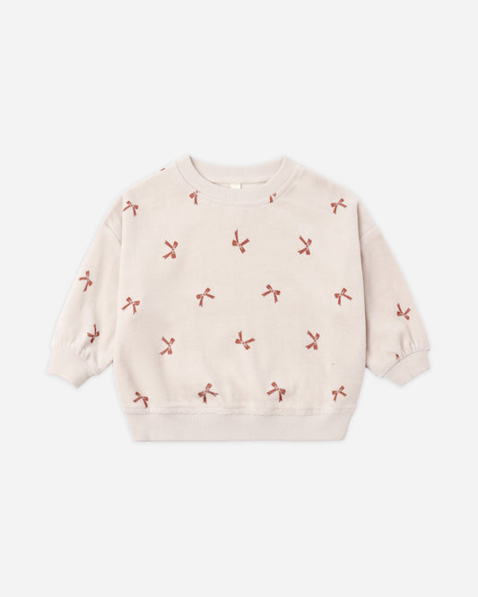 Velour Relaxed Sweatshirts | Red Bows