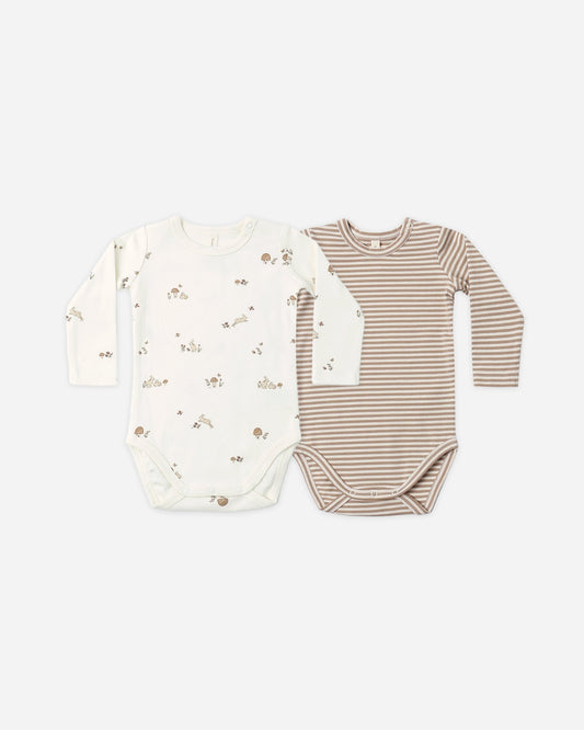 Jersey Bodysuit, 2 Pack | Bunnies/Almond Stripe