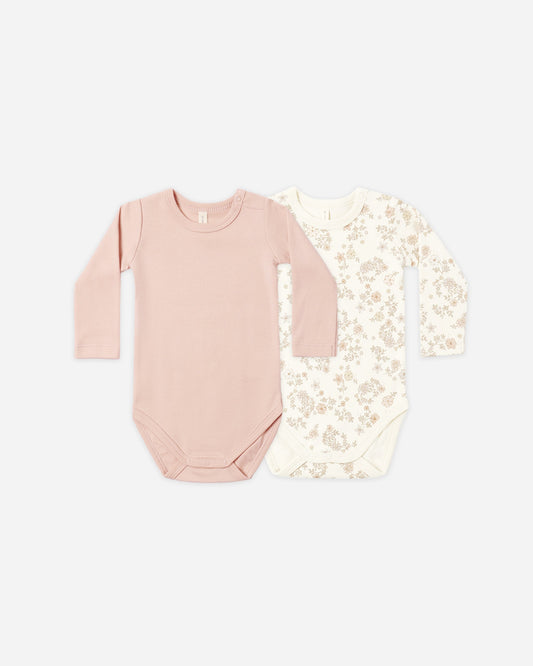 Jersey Bodysuit, 2 Pack | Floral Vine/Dusty Rose