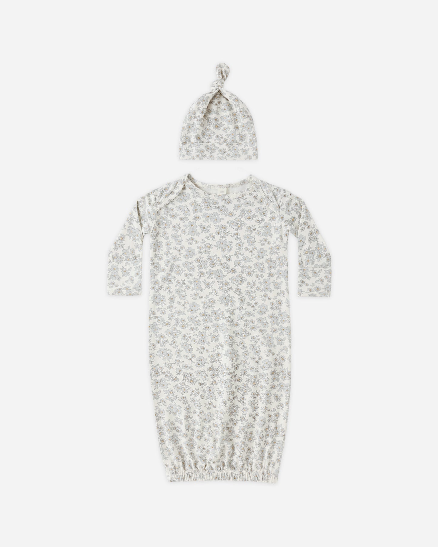 Bamboo Baby Gown + Hat Set | Blue Floral
