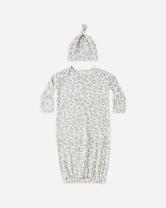 Bamboo Baby Gown + Hat Set | Blue Floral