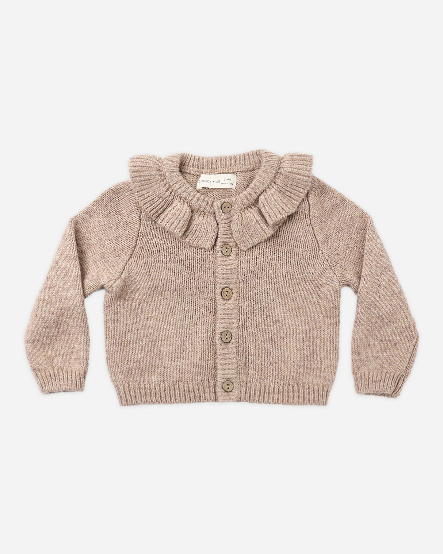 Ruffle Collar Cardigan | Heathered Almond