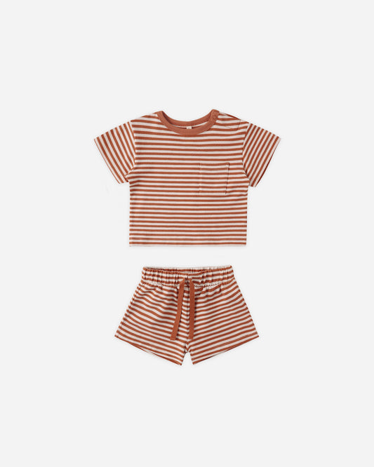 Boxy Pocket Tee + Short Set | Poppy Stripe