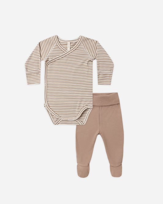 Side Snap Bodysuit + Pant Set | Almond Stripe