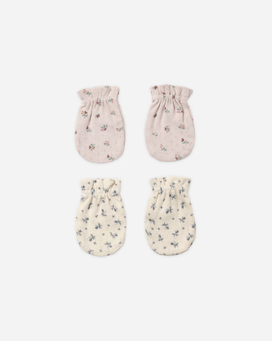 No Scratch Mittens, Set of 2 | Blue Ditsy/Heart Ditsy
