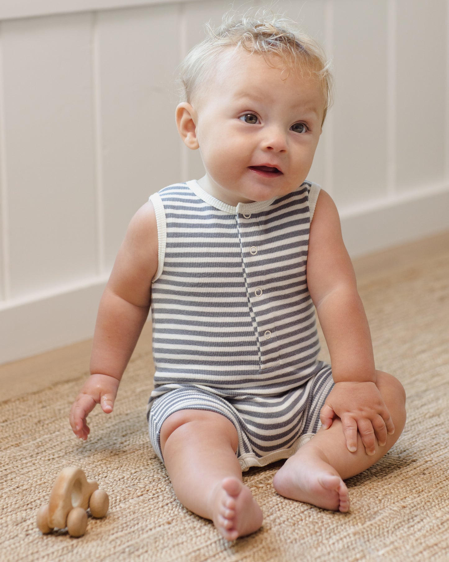 Ribbed Henley Romper | Ocean Stripe