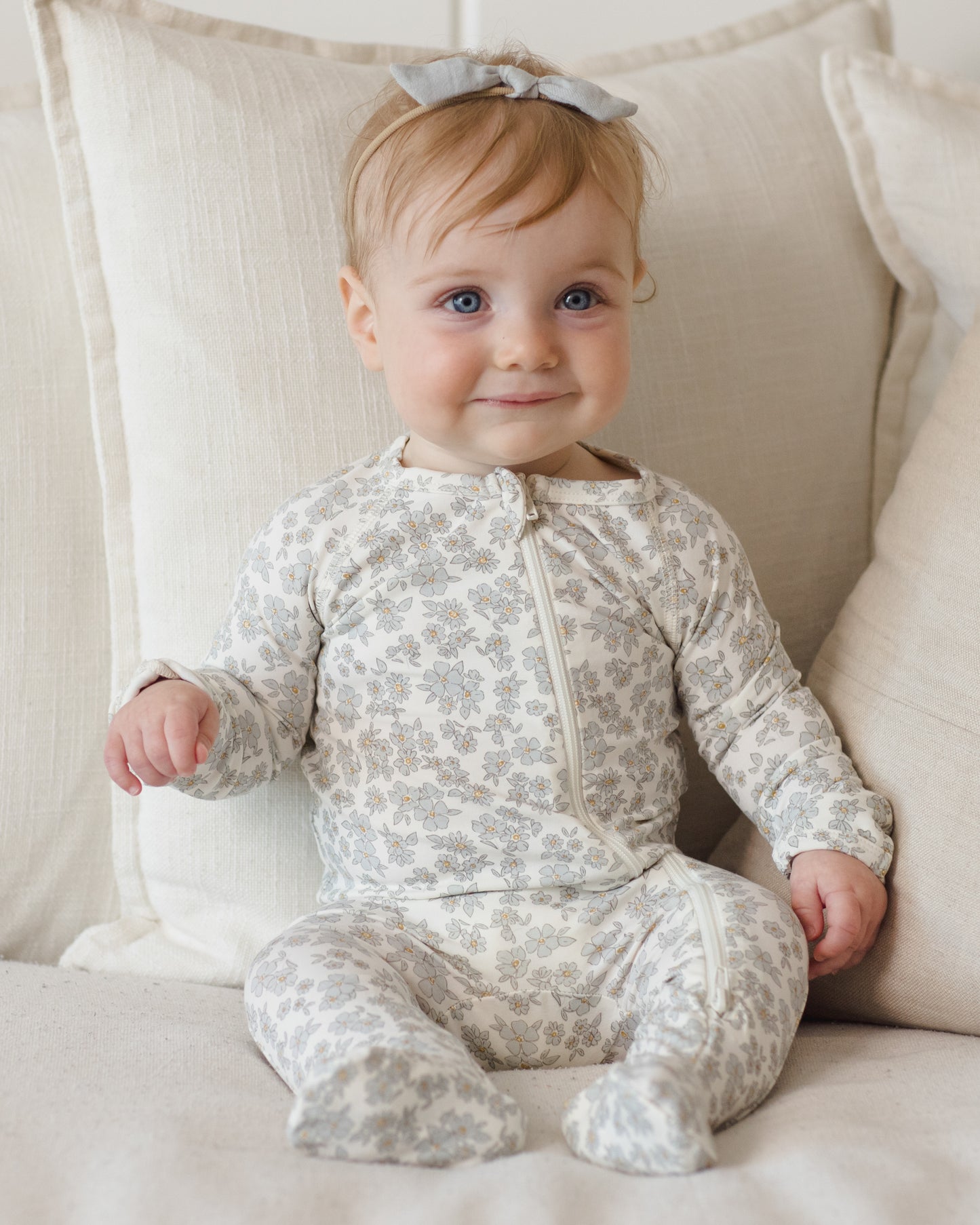 Bamboo Zip Footie | Blue Floral